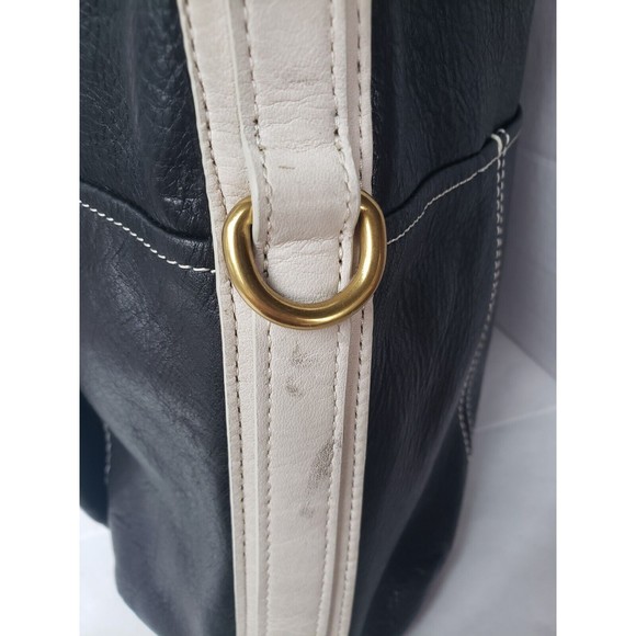 Alco Soft Leather Handbag Rowan Hobo Black Leather Ivory Trim Magnet Closer - Picture 14 of 14